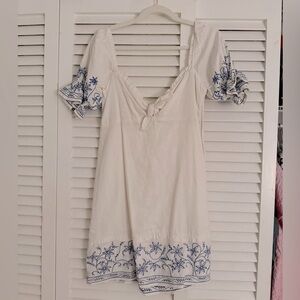 Show Me Your MuMu Cream Dress with Blue Accents